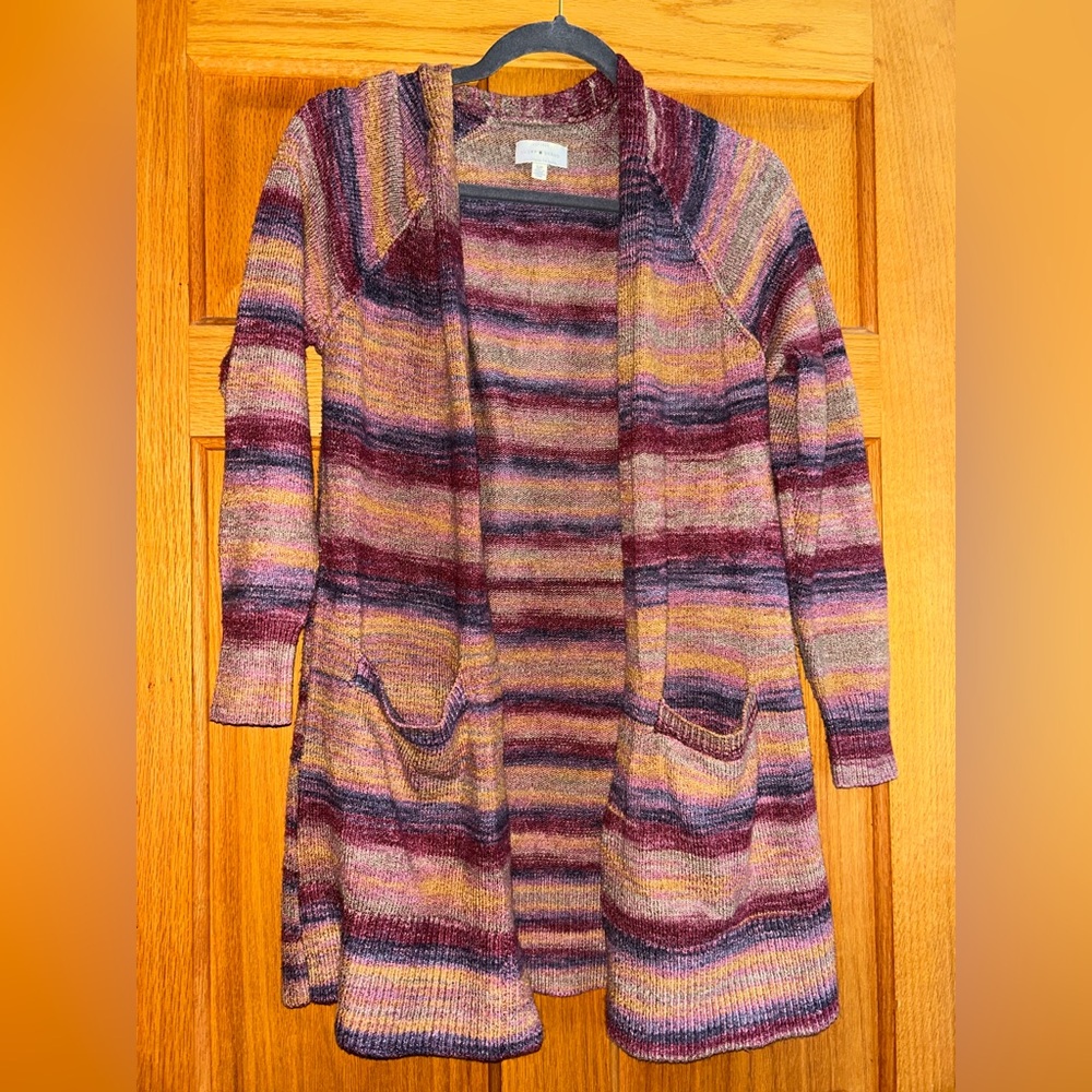 Lucky Brand Red and Purple Cardigan Sweater